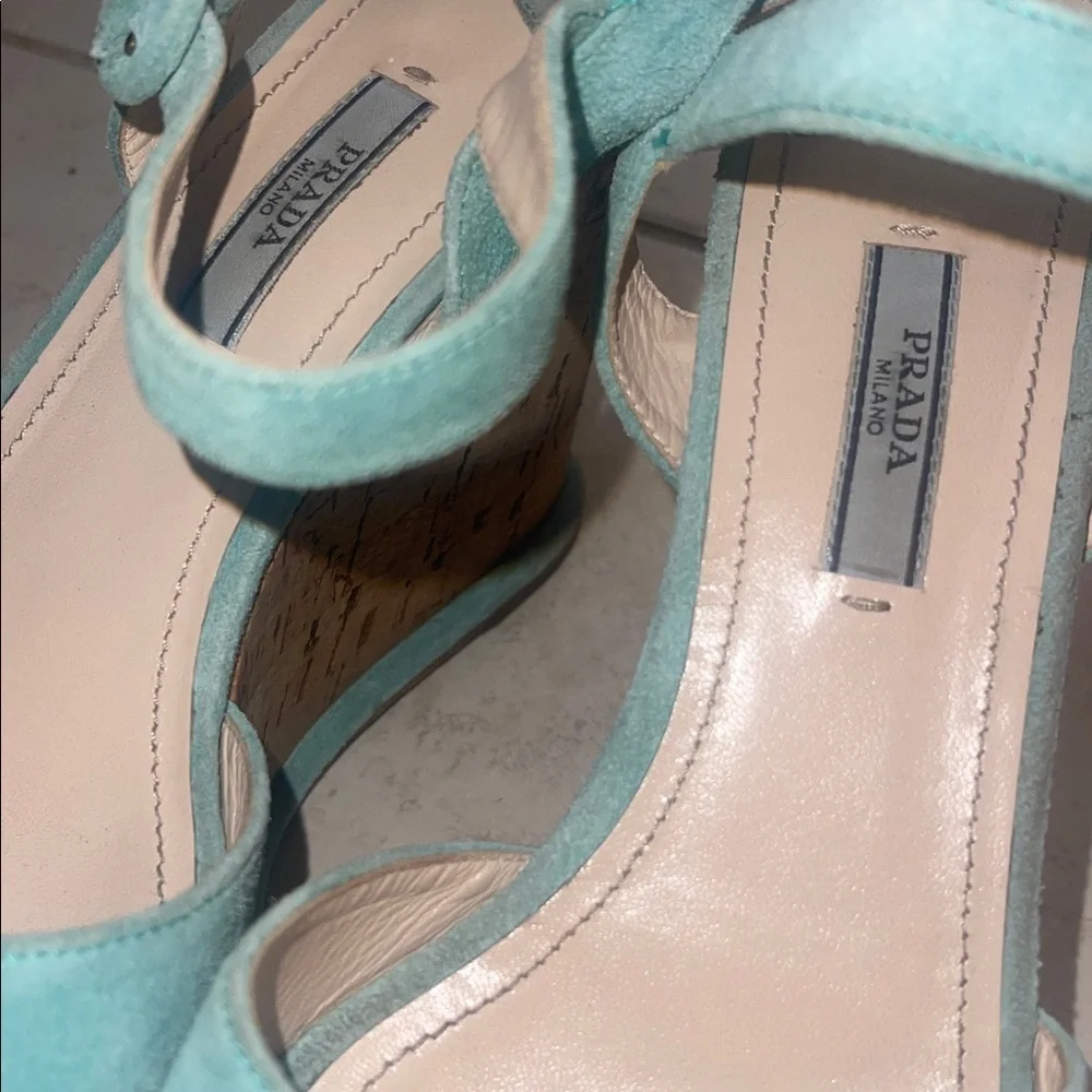 Prada Turquoise Wedge Sandals 39.5